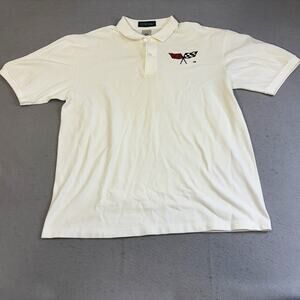 Vtg Outer Banks Corvette Polo Mens Large White Crossed Flags Logo Sports Cars